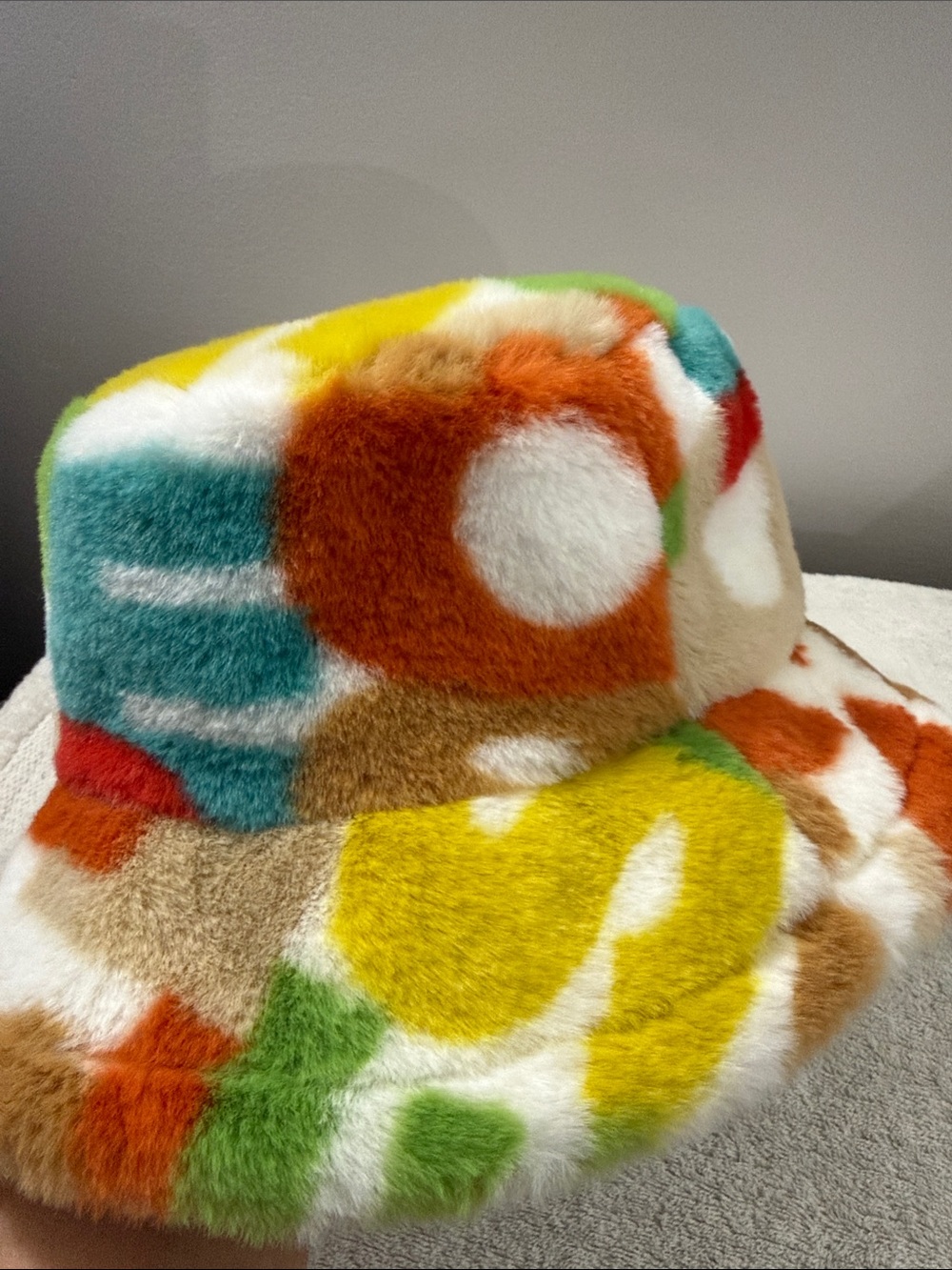 Fun Festive Unisex Bucket Hat multicolor alphabet Fuzzy Warm Colorful Hat Cap